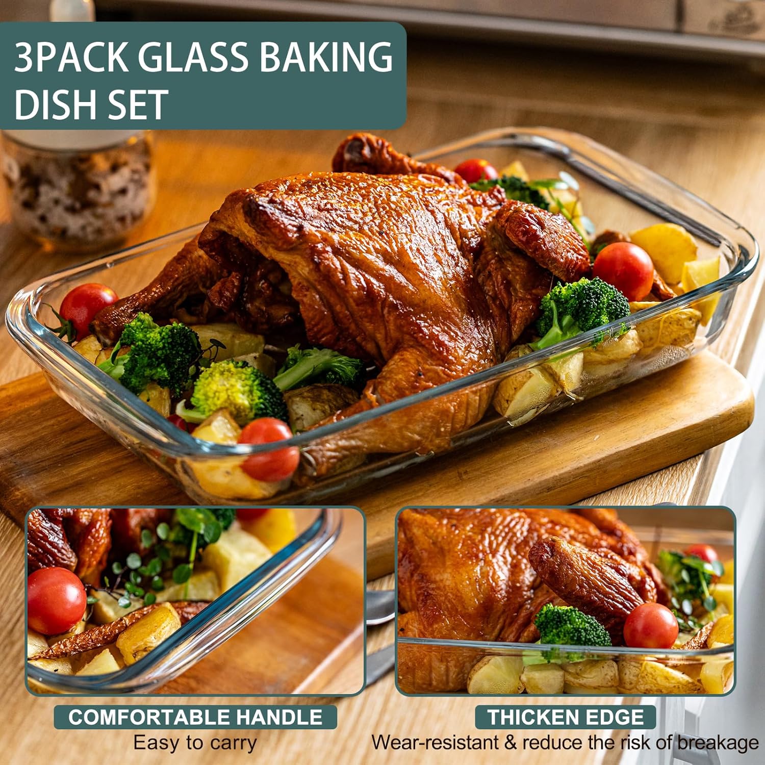 Regine Switzerland Glass Baking Dish Set - 3-Piece Oven & Microwave Safe Bakeware for Lasagna