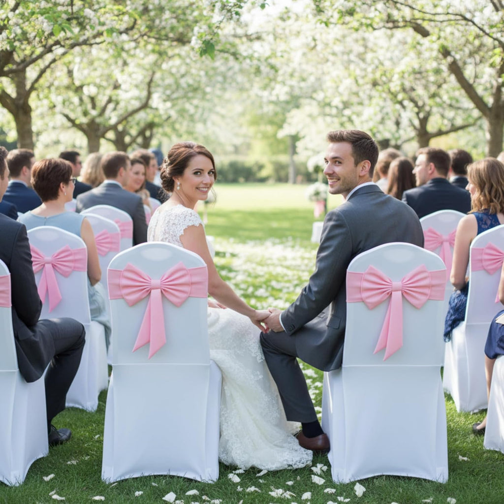 Skiennix Spandex Chair Sashes - 10 Pcs Elastic Chair Bows for Weddings & Events | Pink
