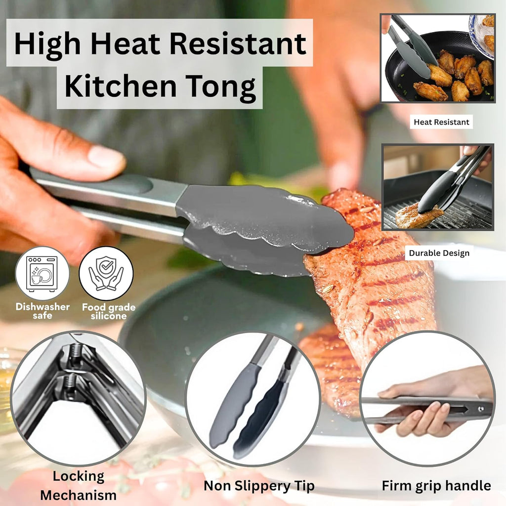 SAMIA 8 Inch Silicone Air Fryer Liners Set - 4 Piece Non-Stick, Dishwasher Safe Accessories with Basting Brush & Food Tong