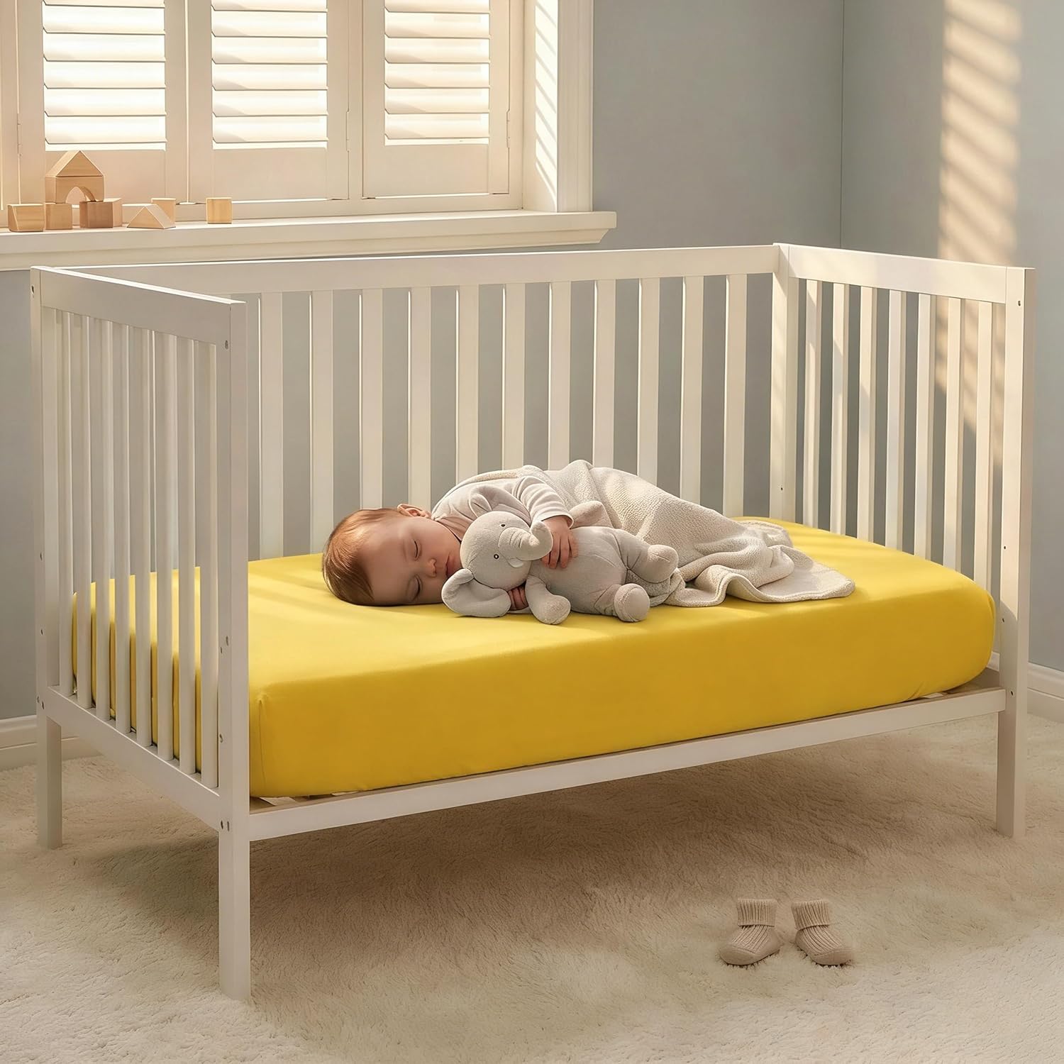 NTBAY 100% Brushed Microfiber Fitted Crib Sheet - Super Soft & Cozy | 28x52 Inches, Yellow, Unisex