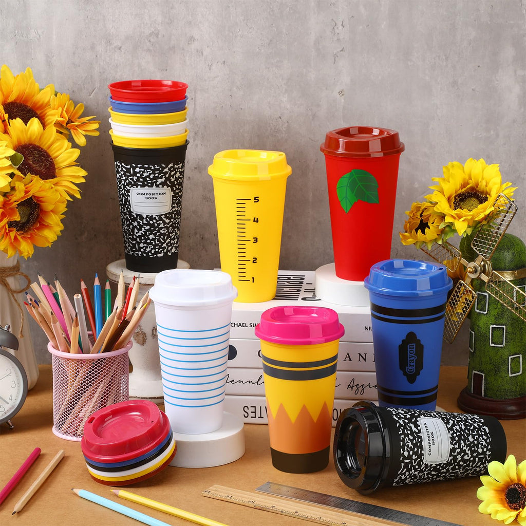 Skylety 12 Pcs Teacher Appreciation Gifts Teacher Gifts Bulk End of The Year Teachers Deals Reusable Plastic Coffee Cup with Lid for Back to School Party Decorations (Elegant)