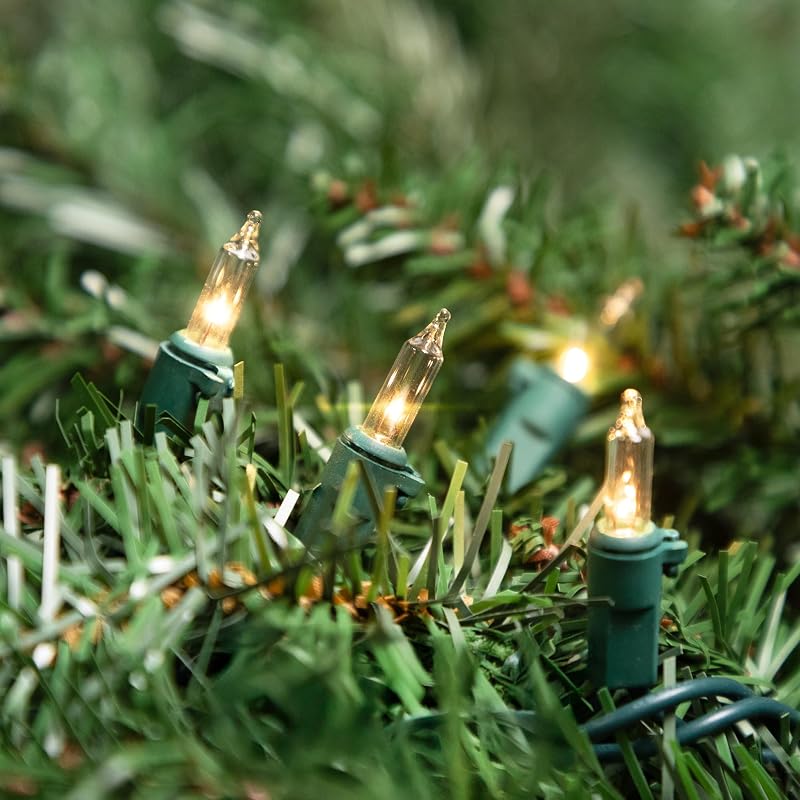 Mini Incandescent Christmas Lights - Clear, 3' Green Wire, 10 Count