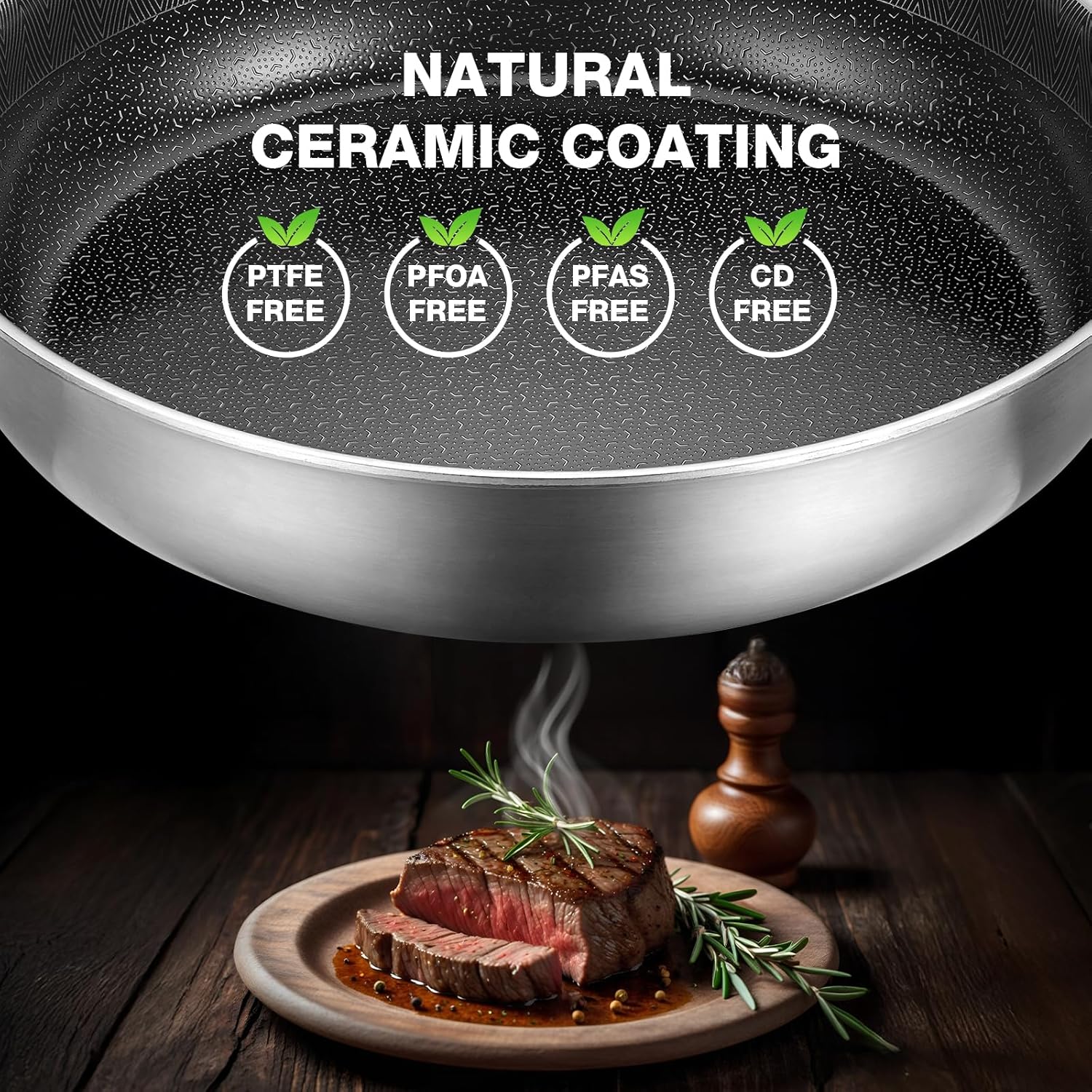 PekGema 10-Inch Hybrid Nonstick Frying Pan - 5-Ply Stainless Steel, PFAS-Free, Oven-Safe to 500°F