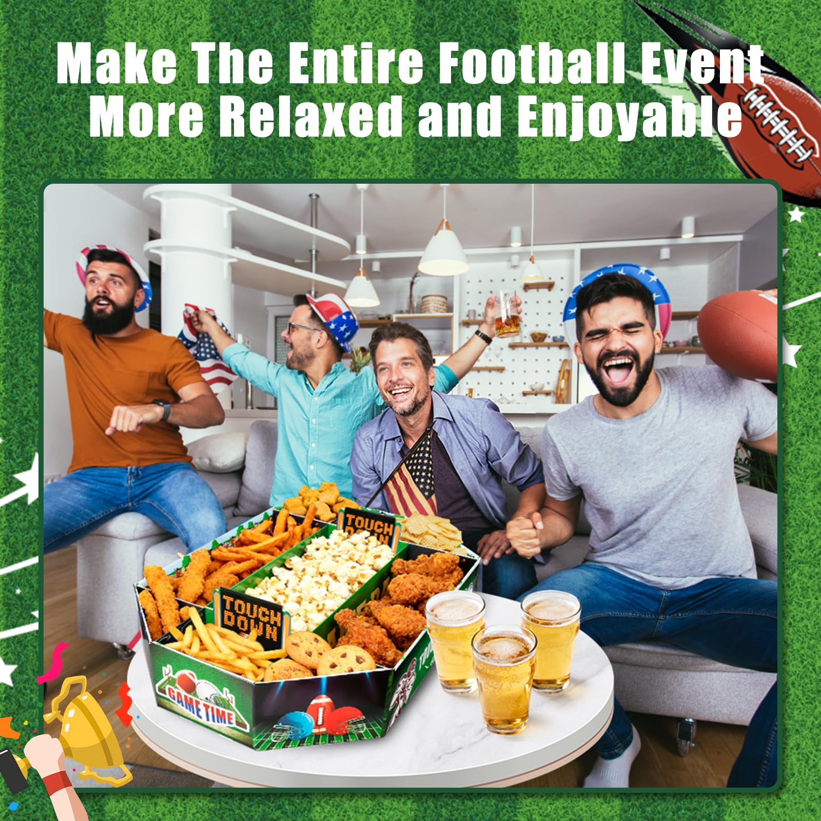 Football Party Decorations, Football Party Favors Food Tray Set Stadium Snack Display Tray for Game Day Tailgate Birthday Party Supplies Kit