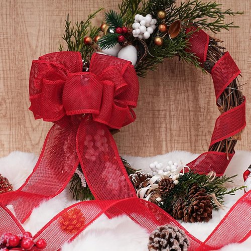 LaRibbons Red Burlap Wired Ribbon - 2.5 Inch x 12 Yards for Crafts, Wreaths, Bows & Gift Wrapping