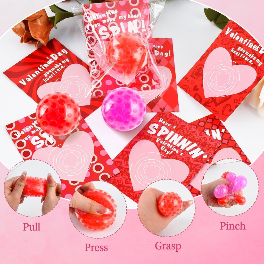 Valentines Day Gifts for Kids, 32 Pack Stress Balls with Valentines Day Cards, Stress Relief Squeeze Balls for Boys & Girls Valentines Party Favors Gift Exchange Rewards School Classroom Prizes
