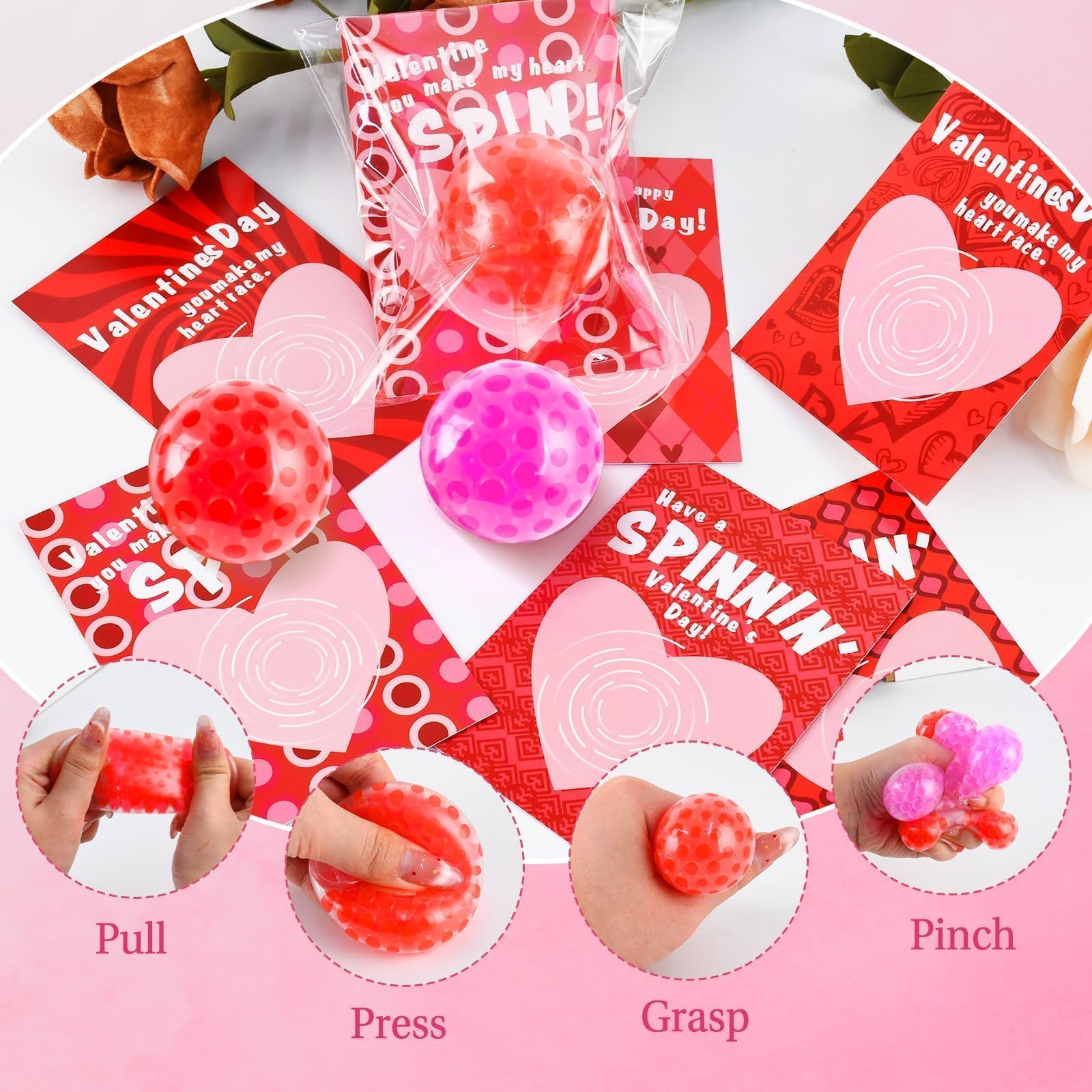 Valentines Day Gifts for Kids, 32 Pack Stress Balls with Valentines Day Cards, Stress Relief Squeeze Balls for Boys & Girls Valentines Party Favors Gift Exchange Rewards School Classroom Prizes