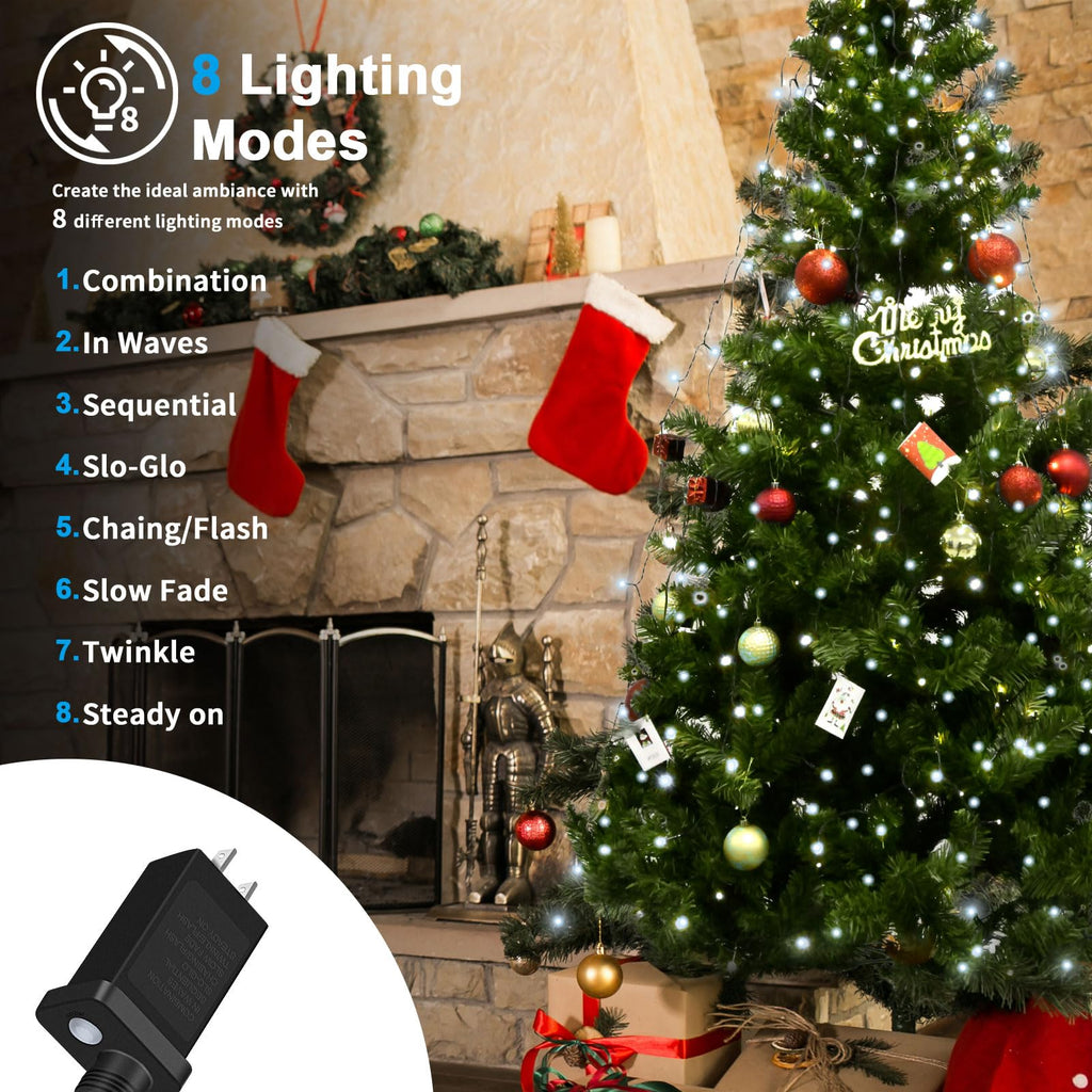 BOLWEO Christmas Tree Lights 592LED 16 Lines 8 Modes for 8 ft Tree, UL Certified Indoor/Outdoor Christmas Decorations 16 * 9.8ft Drops Cool White