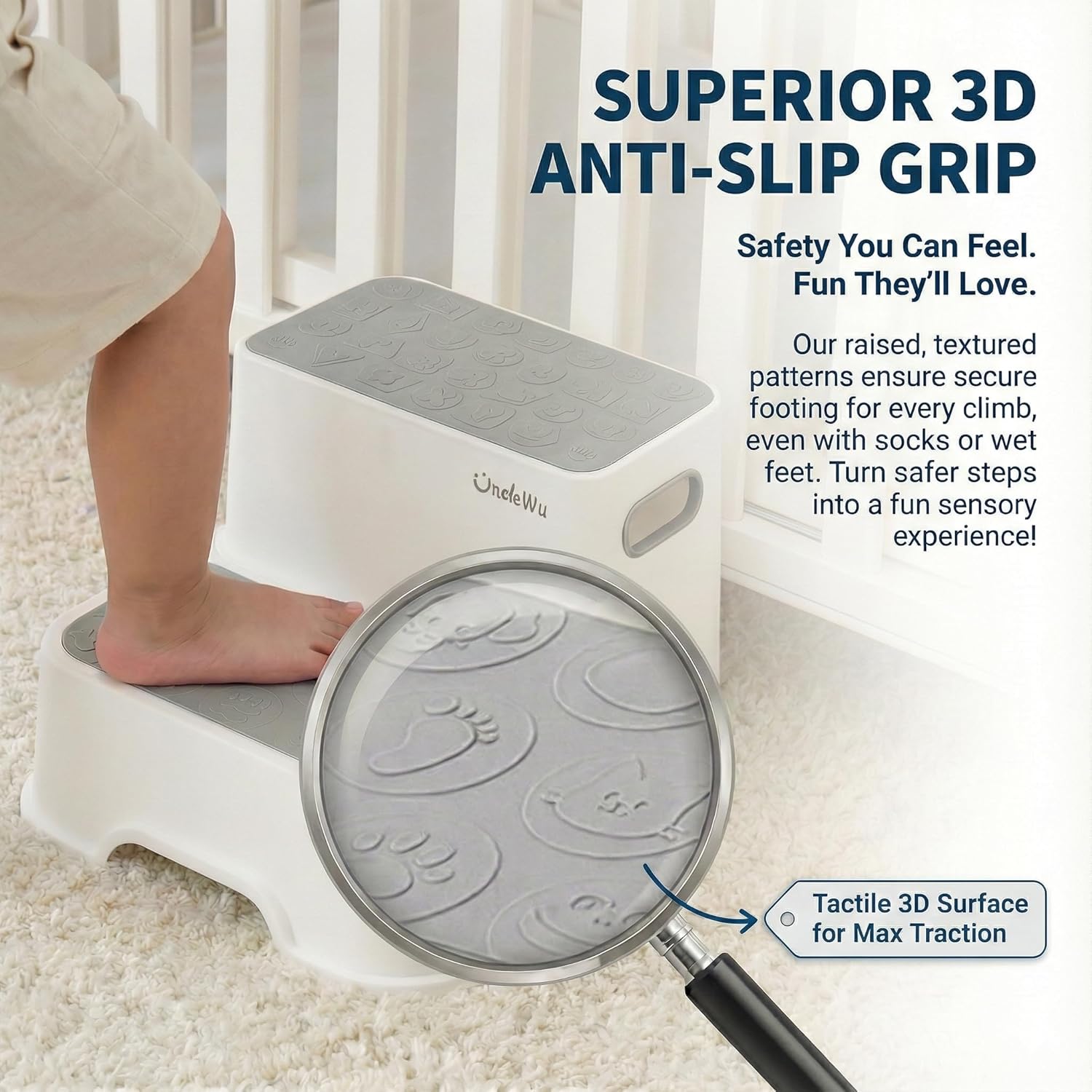 Skiennix 2-Pack Kids Step Stool - Non-Slip Toddler Bathroom & Kitchen Stool | Heavy Duty 200lbs (Grey)