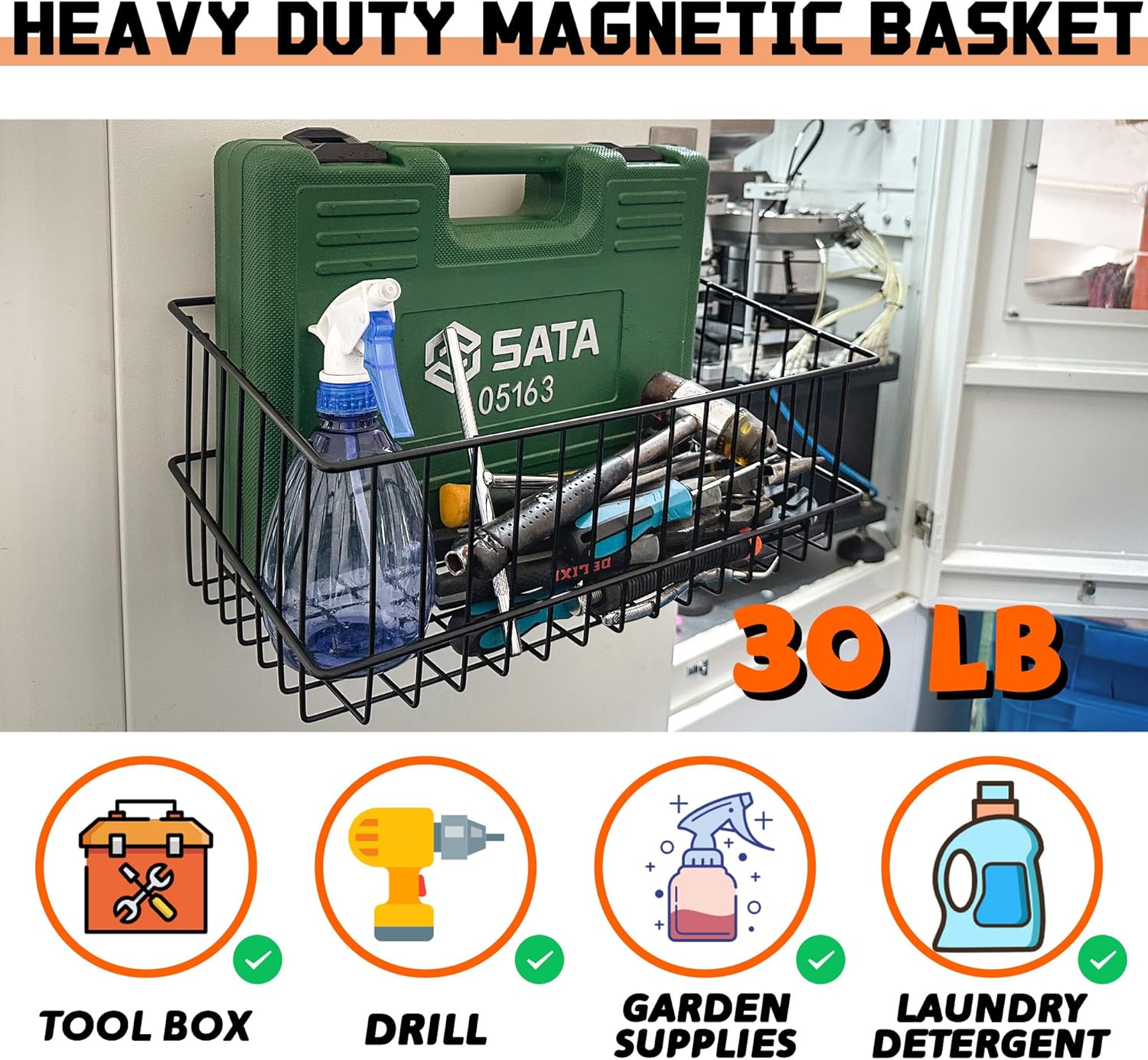 ULIBERMAGNET Magnetic Baskets - Large Capacity Metal Wire Organizer for Garage, Kitchen & Workshop (2 Pack)