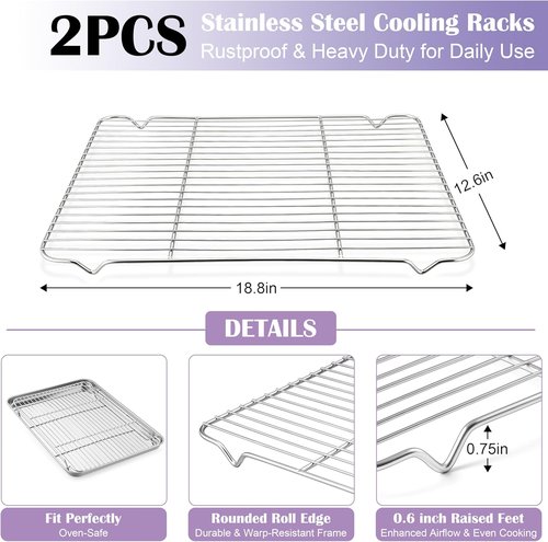 E-far Large Baking Sheet Set - 20 x 14 Inch Stainless Steel Cookie Pans with Wire Racks | Non-Toxic & Heavy Duty