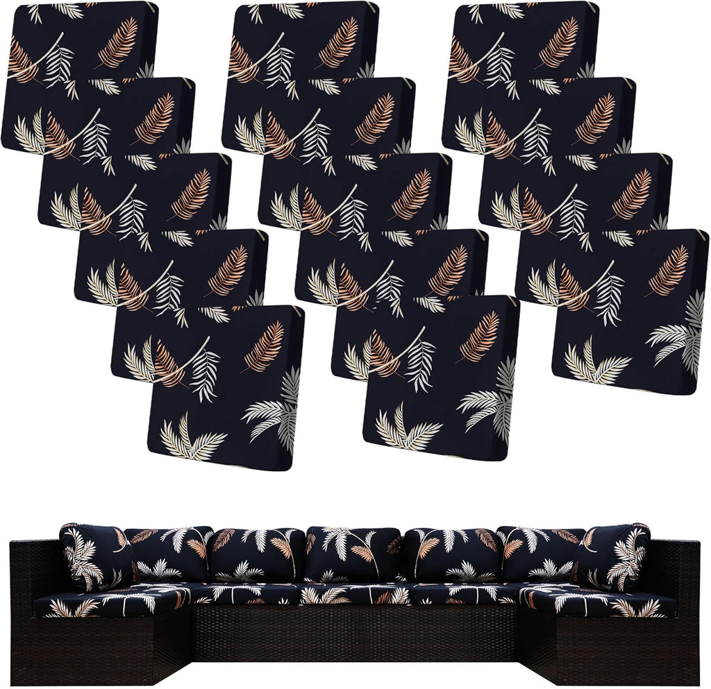 Skiennix 14-Piece Stretch Patio Cushion Covers - Washable Outdoor Sofa Slipcovers | Coconut Trees Design