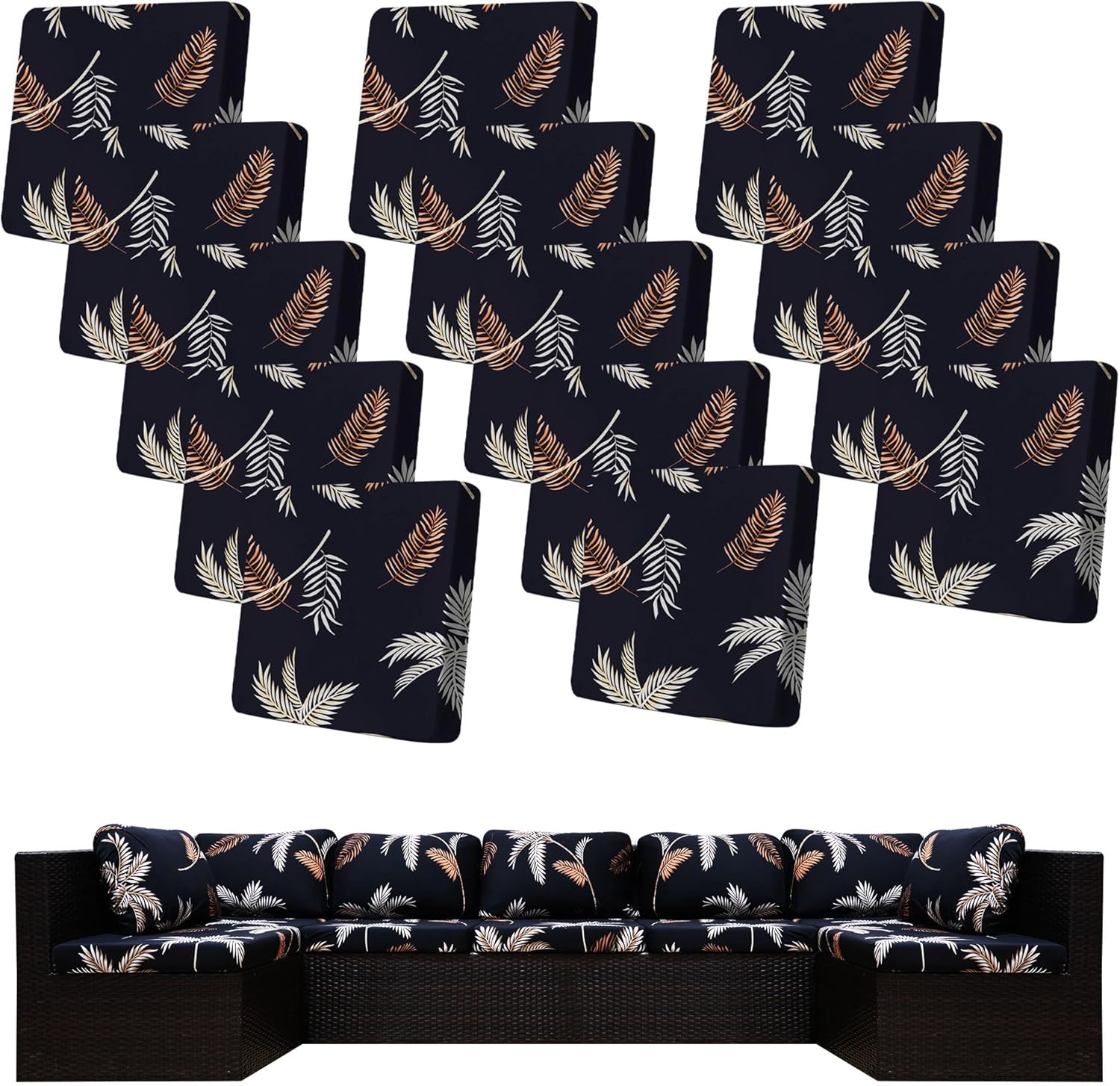 Skiennix 14-Piece Stretch Patio Cushion Covers - Washable Outdoor Sofa Slipcovers | Coconut Trees Design