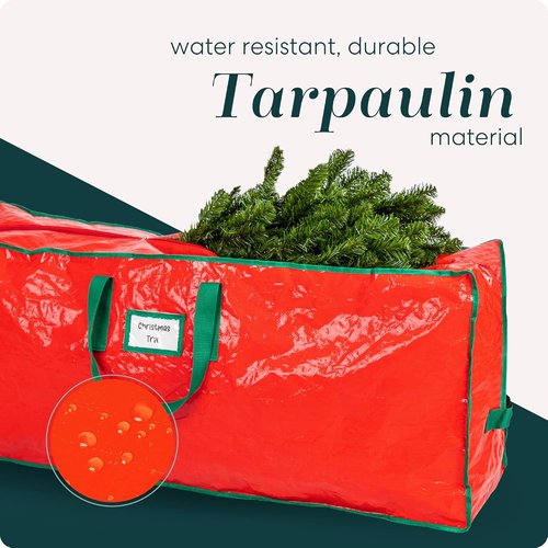 Handy Laundry Christmas Tree Storage Bag - Heavy Duty Waterproof Tarp for 9 Foot Tree | Red with Reinforced Handles & Double Zipper