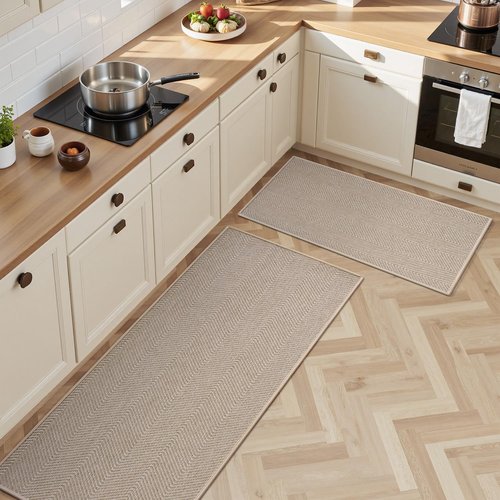 AMOAMI Kitchen Rugs and Mats, Non Slip Washable Kitchen Mats for Floor, Absorbent Quick Dry Kitchen Runner for in Front of Sink，Kitchen Rugs Sets of 2, 20"*32"+20"*47", Beige