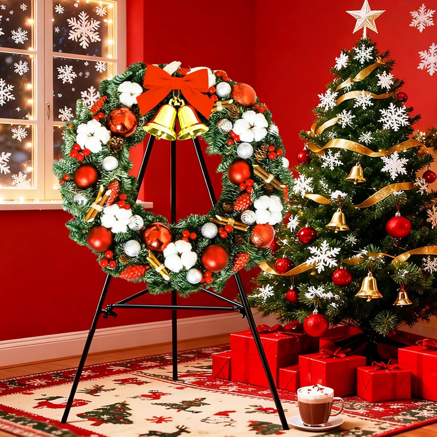 Skiennix Christmas Metal Wreath Stand Holder - Detachable Design for Indoor/Outdoor Use | 2 Pcs Set