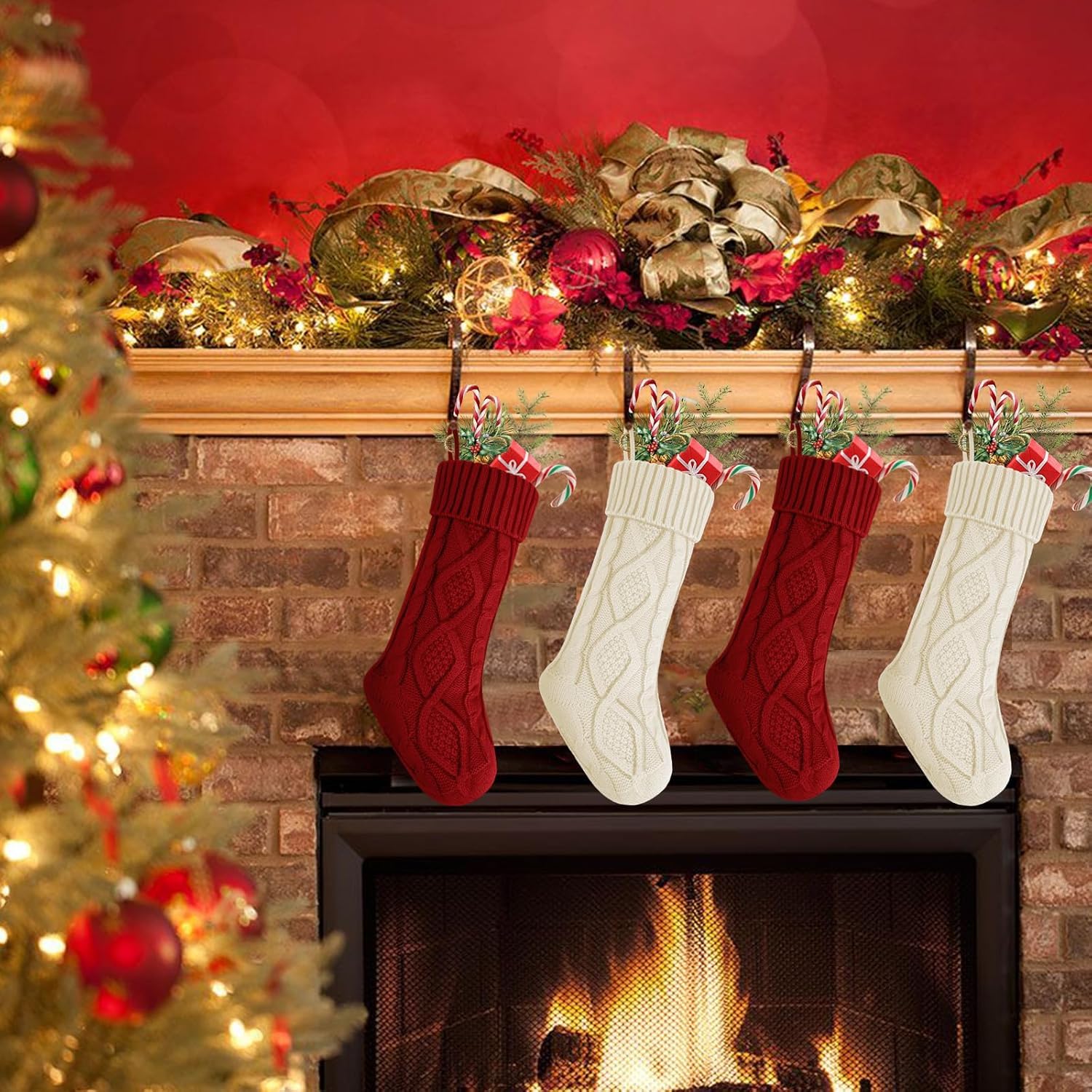 Personalized Christmas Stocking,18 Inches Knit Christmas Stockings,Knit Stockings Christmas,Large Size Cable Knitted Stocking for Gifts and Fireplace Christmas Holiday Party Decoration (Red)