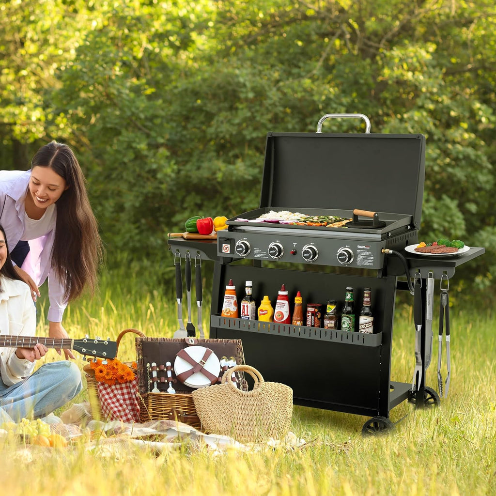 Royal Gourmet PD4001 4-Burner Propane Gas Griddle - Removable Cart & Convertible Tabletop Design | Black