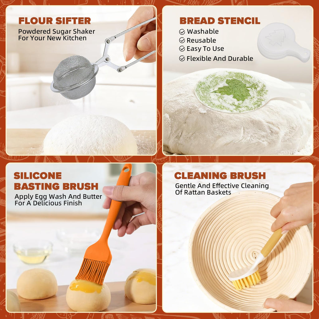 VIMERPA Sourdough Starter Kit with Pot, Sourdough Bread Baking Supplies, Bread Making Kit for Beginners, Banneton Bread Proofing Baskets for Home and Kitchen, Making Tools Kit