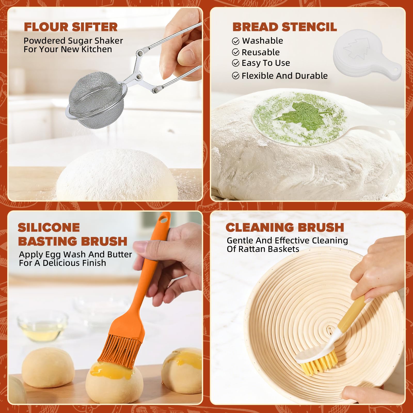 VIMERPA Sourdough Starter Kit with Pot, Sourdough Bread Baking Supplies, Bread Making Kit for Beginners, Banneton Bread Proofing Baskets for Home and Kitchen, Making Tools Kit