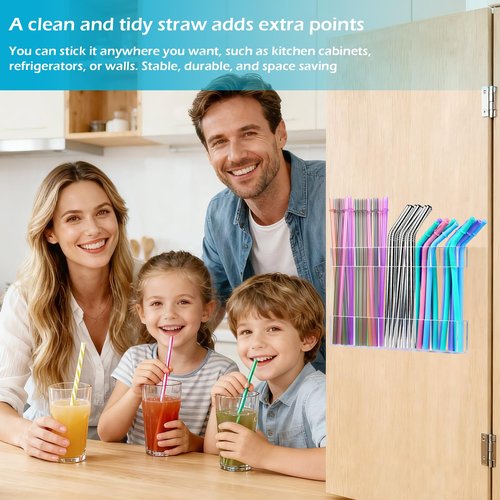 2Pack 9.5" Large Acrylic Straw Holder for Cabinet Door – Kitchen Cabinets Straws Organizer, Reusable Tumbler, Small Kitchens Accessories Storage Container (Transparent)