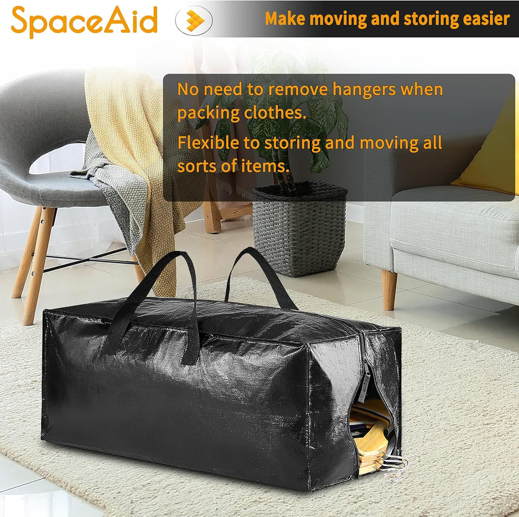SpaceAid Heavy Duty Moving Bags - 8 Pack Large Storage Totes with Backpack Straps & Strong Handles | Black