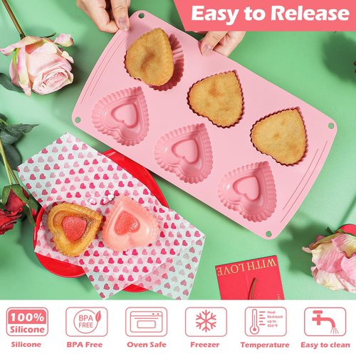 Webake Silicone Heart Cake Mold 3 Inch Tiered Mini Heart Shaped Cake Pans, Heart Cake Molds Muffin Pan, Pack of 2