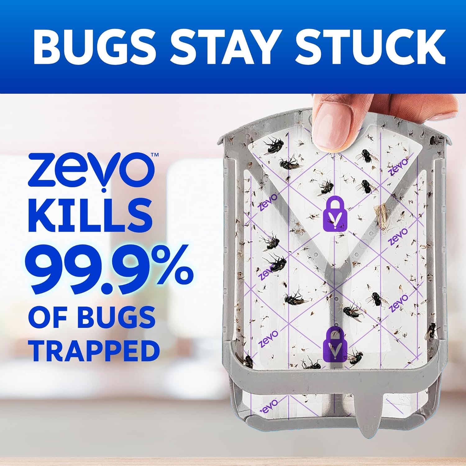 Zevo Flying Insect Trap Refill Cartridges - Compatible with Zevo & MAX Traps | Trap+Lock Technology for Gnats, House & Fruit Flies (4 Pack)