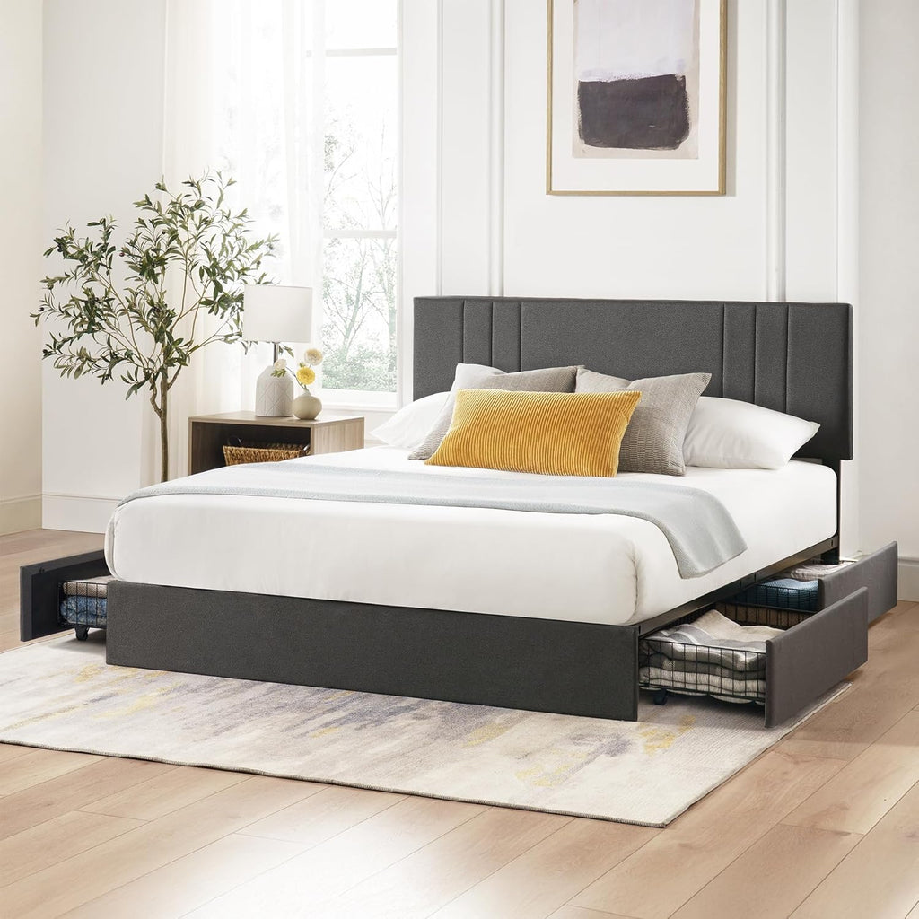 Zinus Billie Platform Bed Frame - Upholstered Design with Adjustable Headboard & 4 Storage Drawers | Queen Size