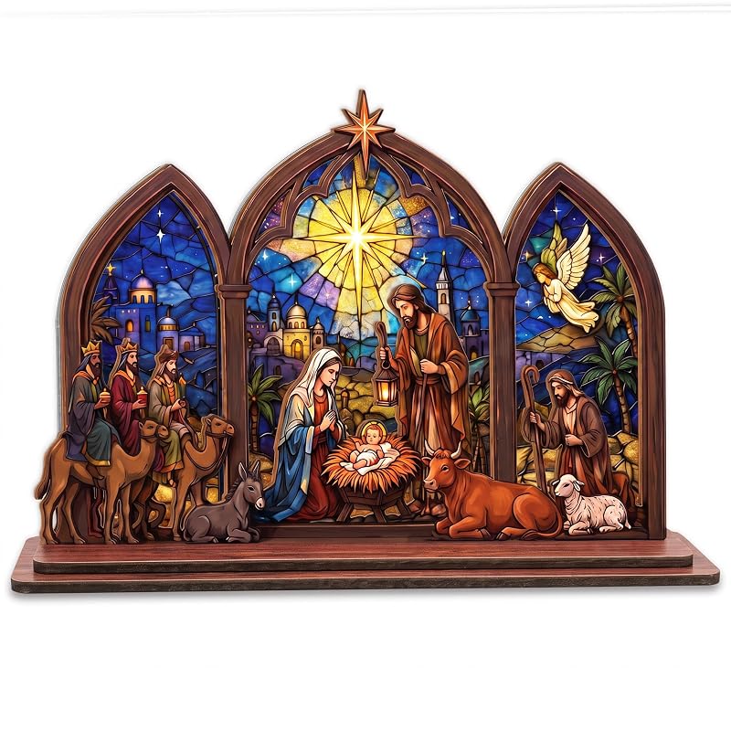 Tabletop Nativity Scene Set – Wooden Christmas Nativity Decor, 7.5 in Wide