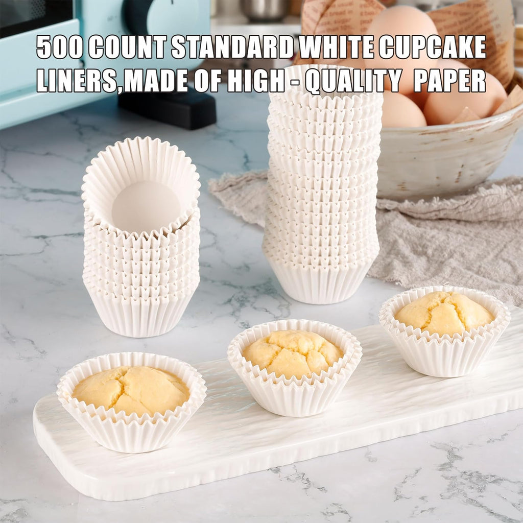 Skiennix White Cupcake Liners - 500 Count Mini Baking Cups | No Smell, Food Grade & Grease-Proof
