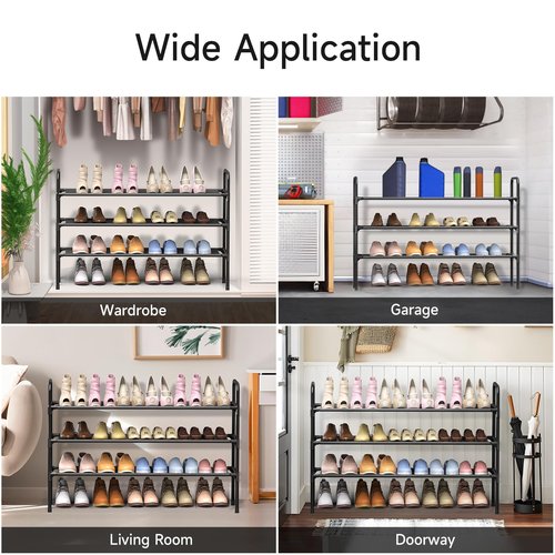 isightguard Long Shoe Rack for Closet - 3 Tier Shoe Organizer Storage for Entryway, Front Door Entrance, Metal Frame, Non-Woven Fabric Shelves, 10.8“ D x 40.2” W x 25.8” H