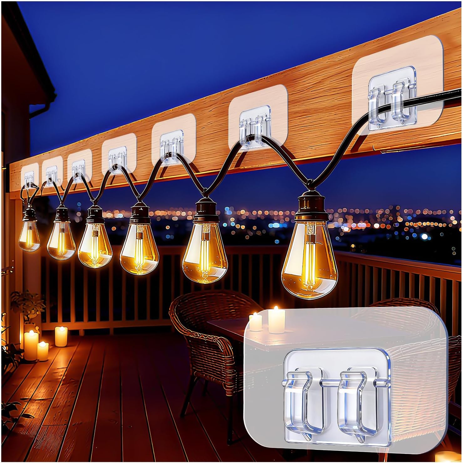 Skiennix 50Pcs Outdoor String Light Clips - Adhesive Wall Hooks for Easy LED Hanging