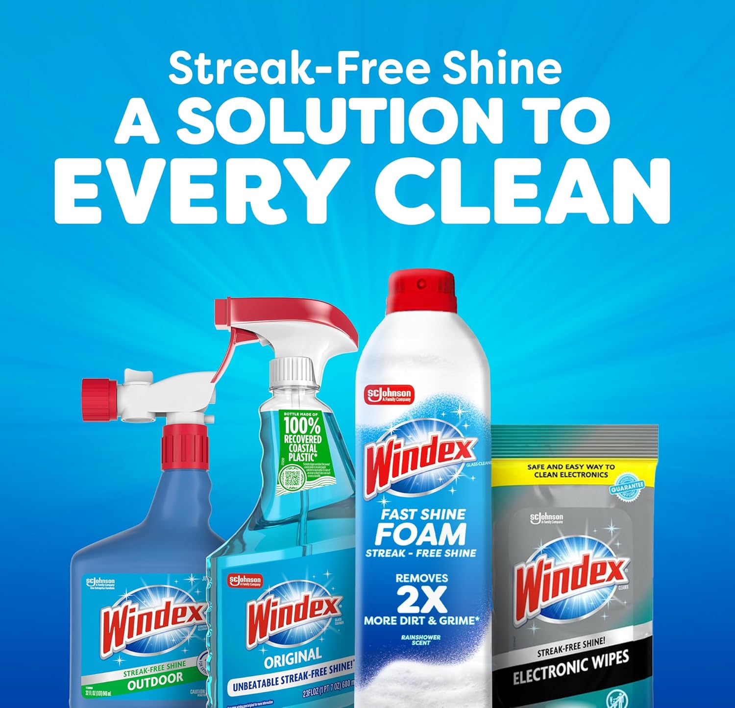 Windex Fast Shine Foam Glass Cleaner - Streak-Free Aerosol Spray for Windows & Mirrors | 19 oz
