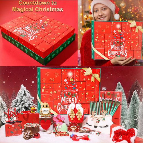 Beauty Advent Calendar 2025 for Teen Girls & Adult Women -24 Days Christmas Countdown Calendar, Fashion and Jewelry Sets Individually Boxed Makeup Surprises, Trend-Infused Gifts for Wife, Mom, Friends