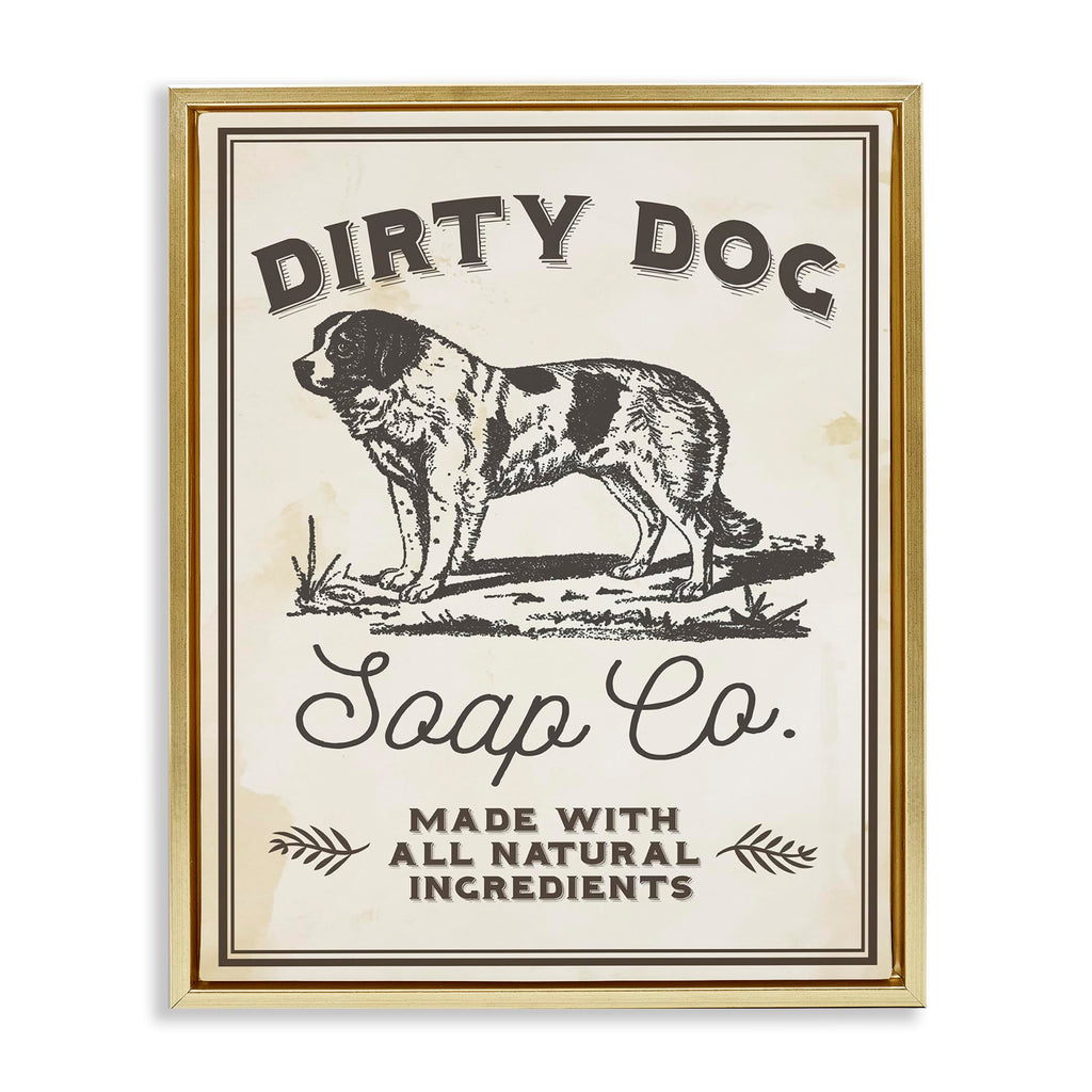 Stupell Industries 'Dirty Dog Soap Vintage Sign', Floating Frame Canvas Art, Gold, 17 x 21 Inches, Easy to Hang and Sturdy, Made in USA, by Lil' Rue