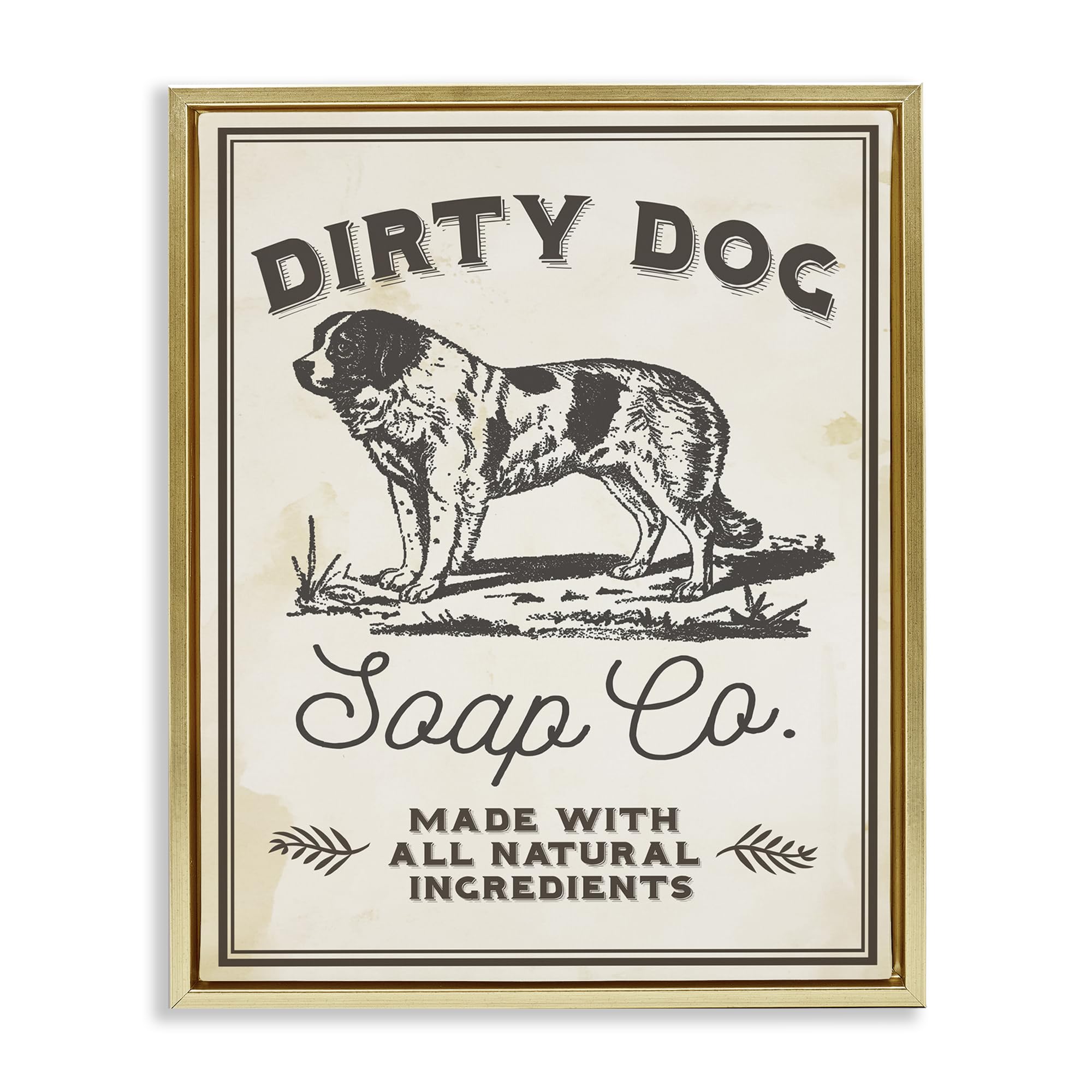 Stupell Industries 'Dirty Dog Soap Vintage Sign', Floating Frame Canvas Art, Gold, 17 x 21 Inches, Easy to Hang and Sturdy, Made in USA, by Lil' Rue