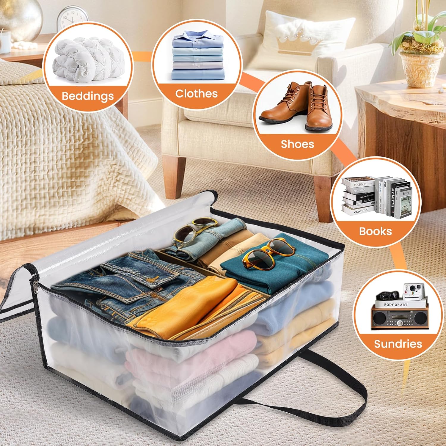 TasticTotes Clear Storage Bags - 6 Pack for Comforters, Clothes & Bedding - Zippered, 40L Capacity
