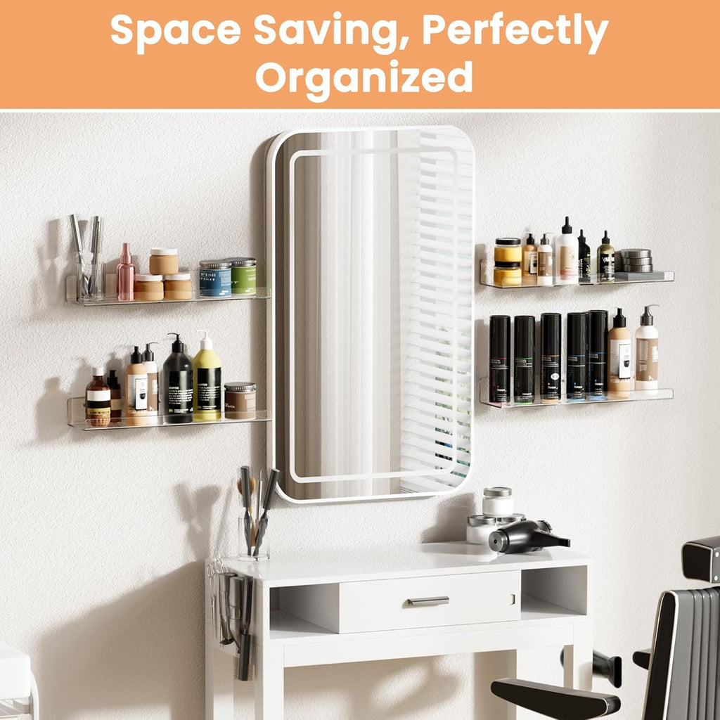 Upsimples Acrylic Floating Shelves - 15" Wall Organizer for Bathroom, Bedroom & Nursery | Clear 4-Pack