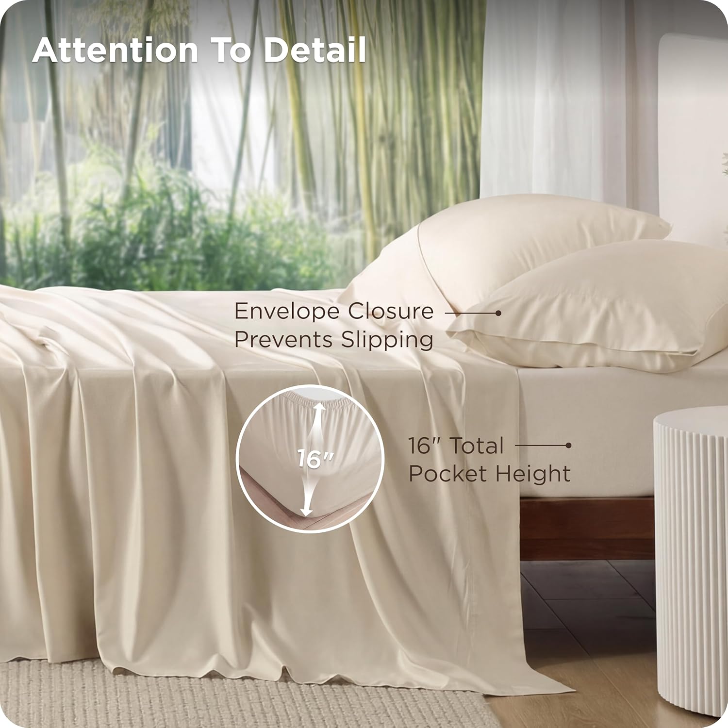Bedsure Cooling Bed Sheets - Rayon from Bamboo, Breathable & Soft | Full Size, Deep Pocket Up to 16 Inches, Light Beige