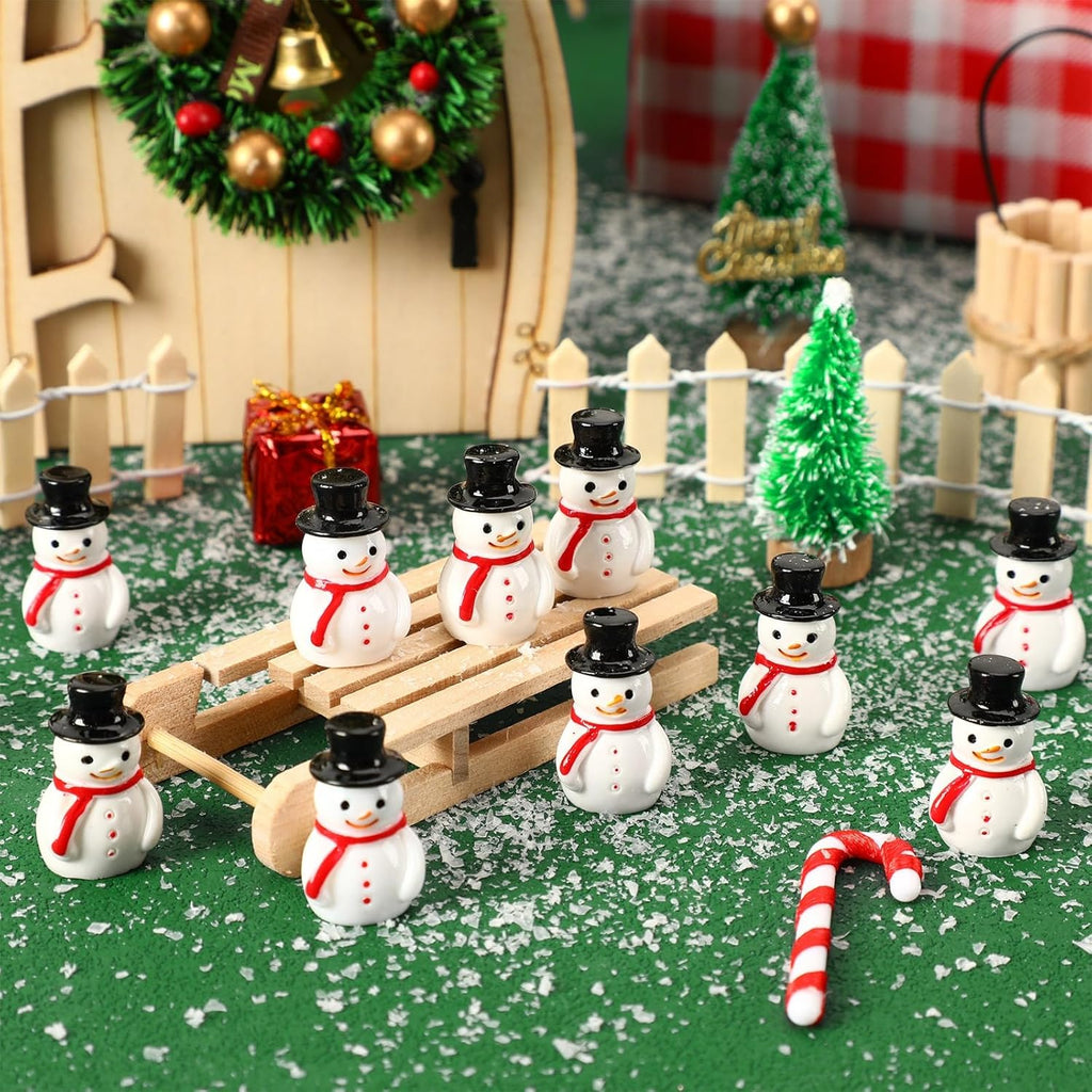 Skiennix Mini Snowman Figurines - 16 Pcs Resin Ornaments for Winter DIY Crafts & Fairy Garden Decor
