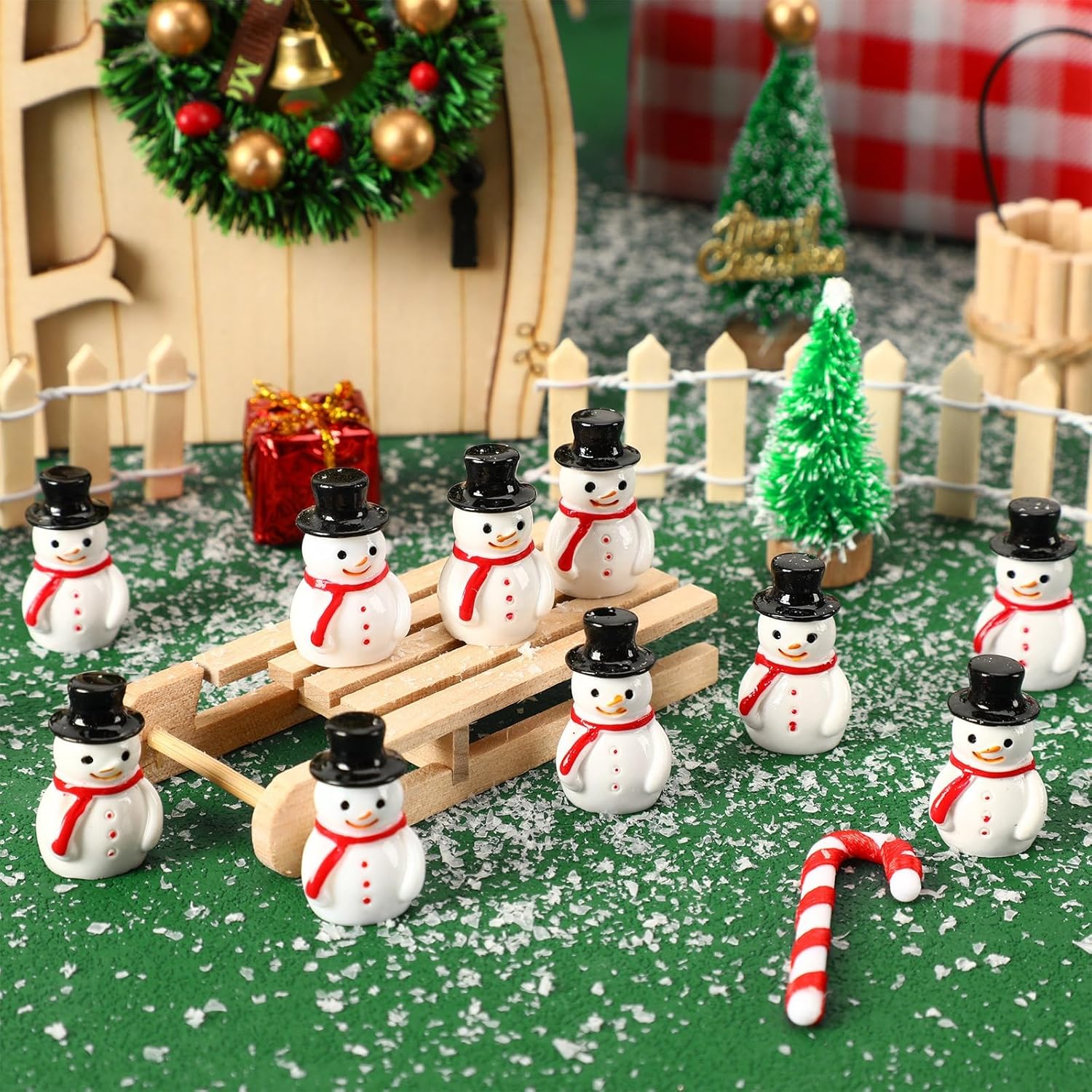 Skiennix Mini Snowman Figurines - 16 Pcs Resin Ornaments for Winter DIY Crafts & Fairy Garden Decor