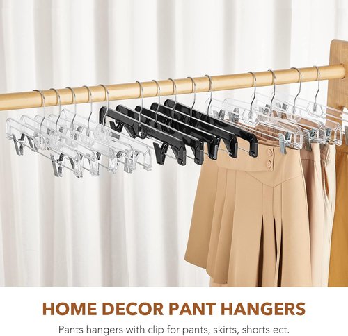 HOUSE DAY Black Pants Hangers - 12 Pack Plastic Clip Hangers with 360° Swivel Hook | 14 Inch for Skirts & Jeans
