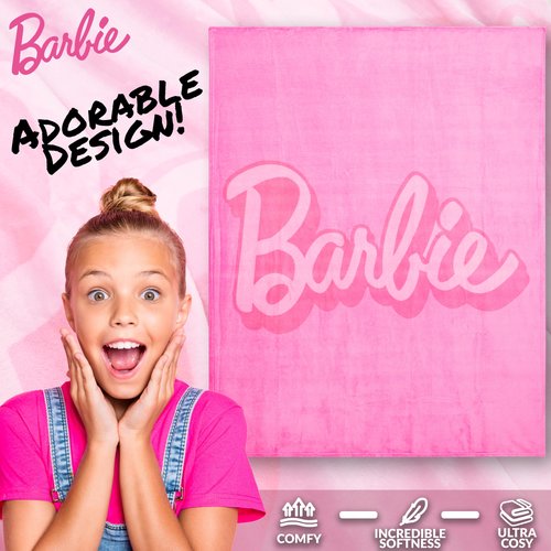 Barbie Fleece Throw Blanket, Cozy Soft Bed Throw Bedroom Decor Plush Throw Comforter 59 x 51 inches for Bedroom Travel Sleepovers, Cute Gifts