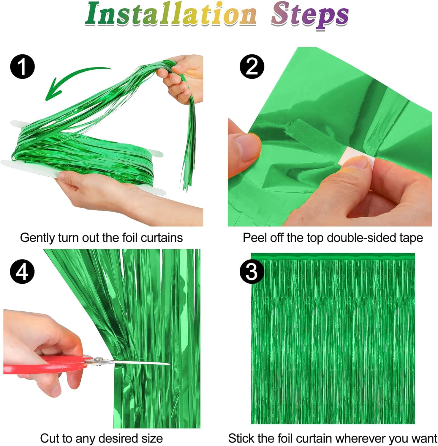 Regine Switzerland Tinsel Backdrop - 2 Pack Green Metallic Curtains for St. Patrick's Day Party | 3.28FT x 7.05FT