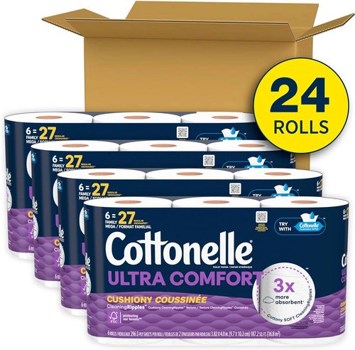 Cottonelle Ultra Comfort Toilet Paper - Cushiony Cleaning Ripples Texture, 24 Mega Rolls (108 Regular Rolls)