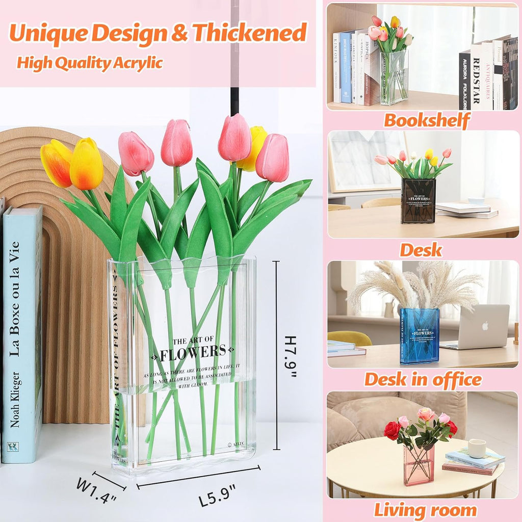 Skiennix Book-Shaped Vase | Aesthetic Flower Decor for Home & Office | Clear Design for Book Lovers