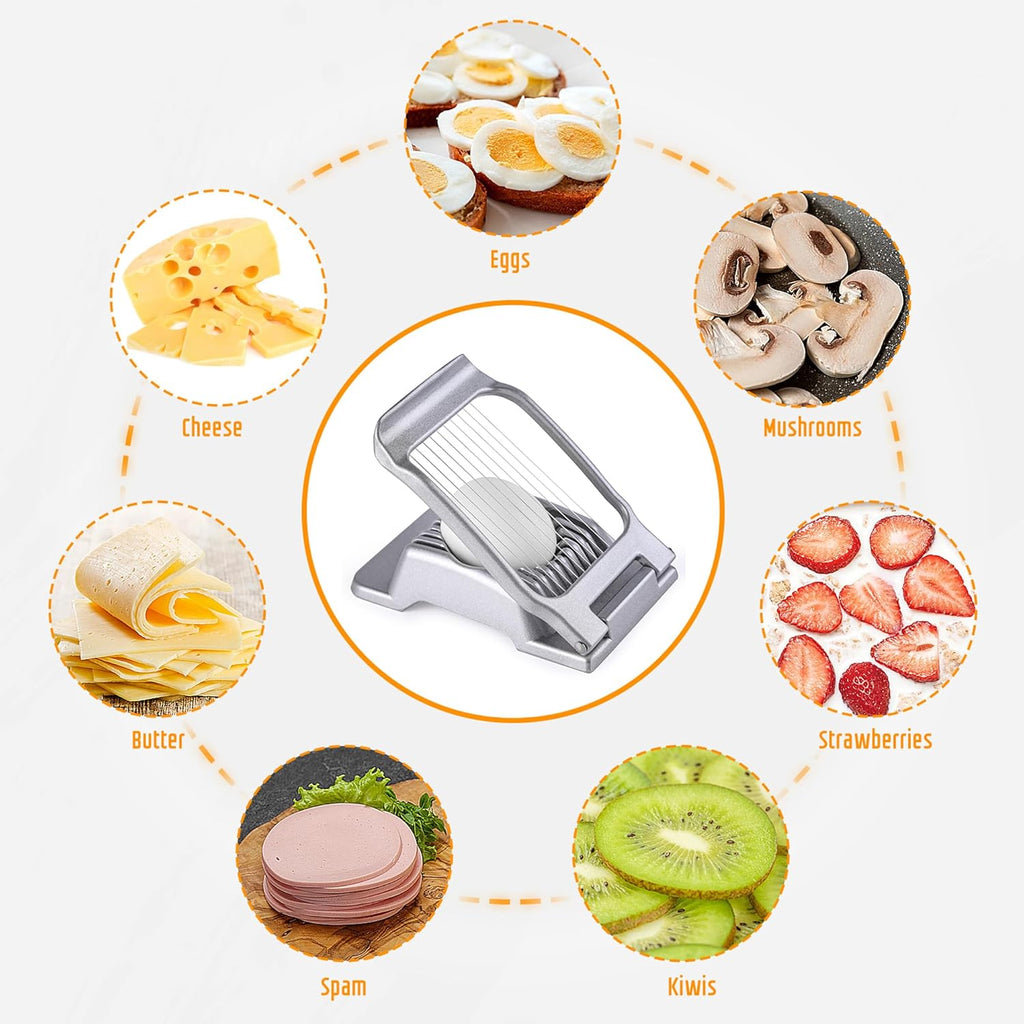 Skiennix Egg Slicer - Heavy-Duty Stainless Steel Cutter for Hard Boiled Eggs & Fruits | Dishwasher Safe