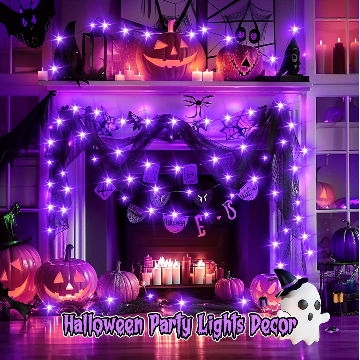 Minetom 6 Pack Purple Fairy Lights - 7ft Battery Operated Waterproof LED String Lights for Halloween Decor & Crafts