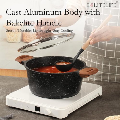 Eslite Life Nonstick Cookware Set - 12 Pcs Granite Coating Pots & Pans | PFOA Free, All Stovetops Compatible, Black